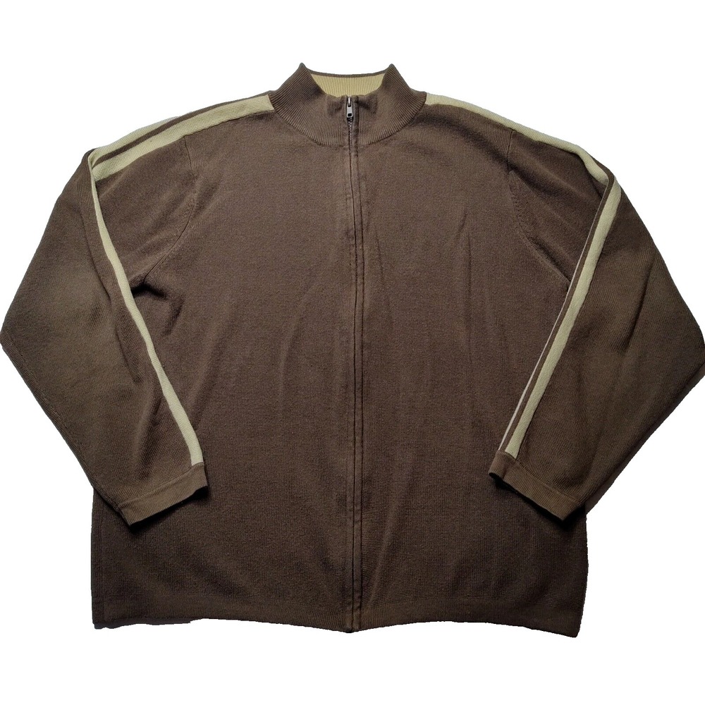 ARIZONA Men XL Brown Cotton Acrylic Blend‎ Full Zip Striped Long Sleeve Sweater